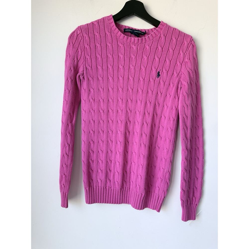 Polo Ralph Lauren Pink Cable Knit Sweater Women Size S Crewneck